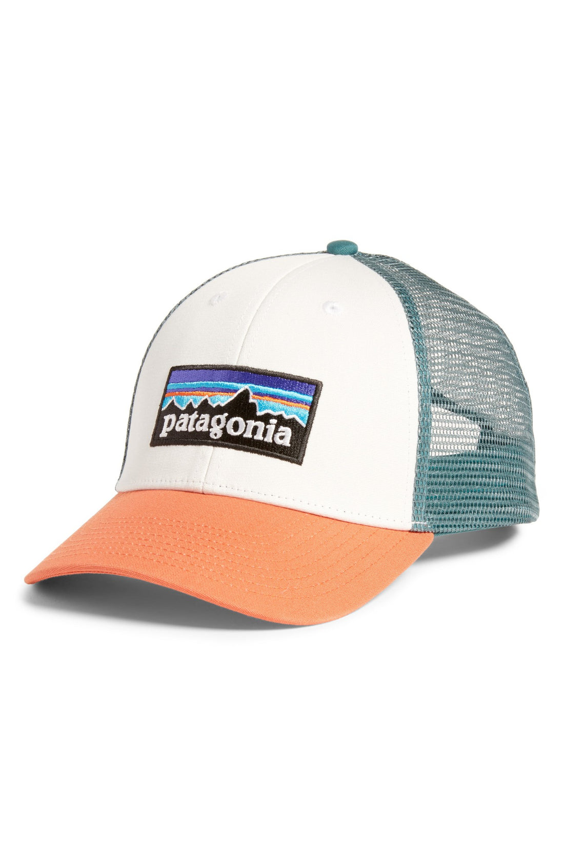 Patagonia P-6 Logo LoPro Trucker Hat White w/ Sunset Orange