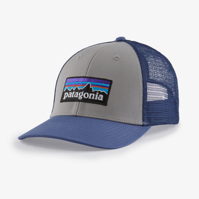 Patagonia P-6 Logo LoPro Trucker Hat Salt Grey w/Current Blue
