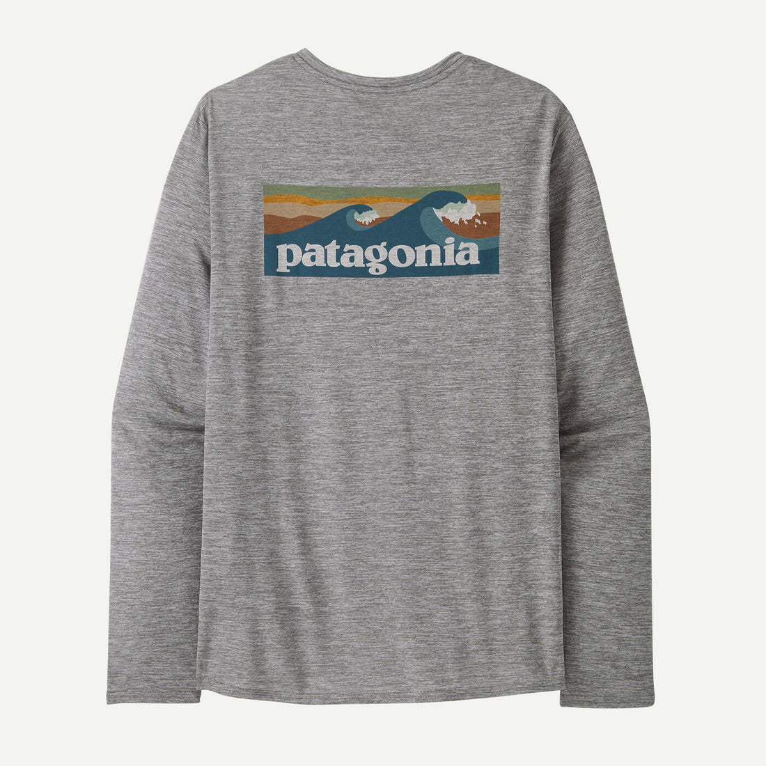 Patagonia Mens LS Cap Cool Daily Graphic Shirt - Waters Boardshort Logo Abalone Blue: Feather Grey