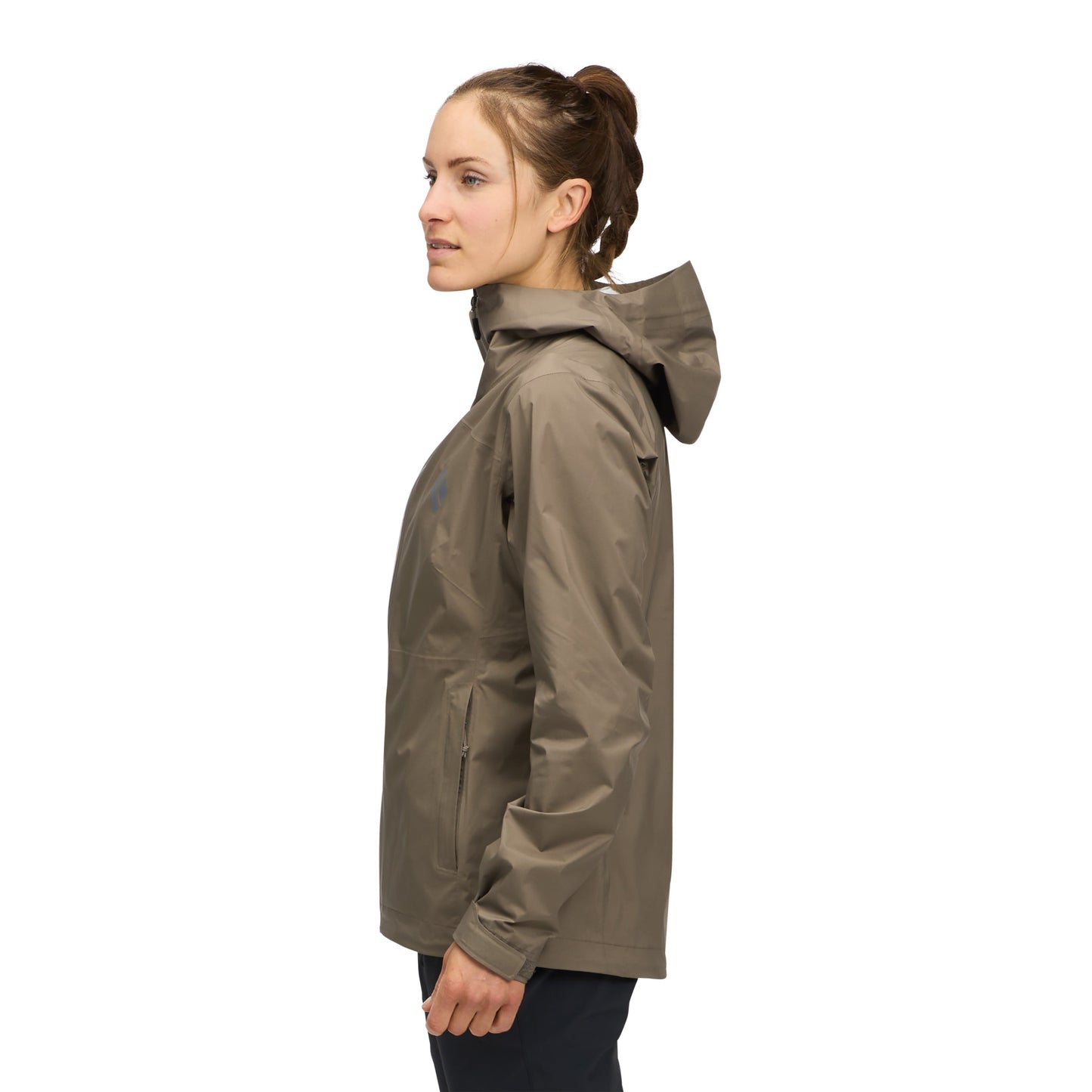 Black Diamond Women's Fineline Stretch Rain Shell in Walnut brown color side profile view