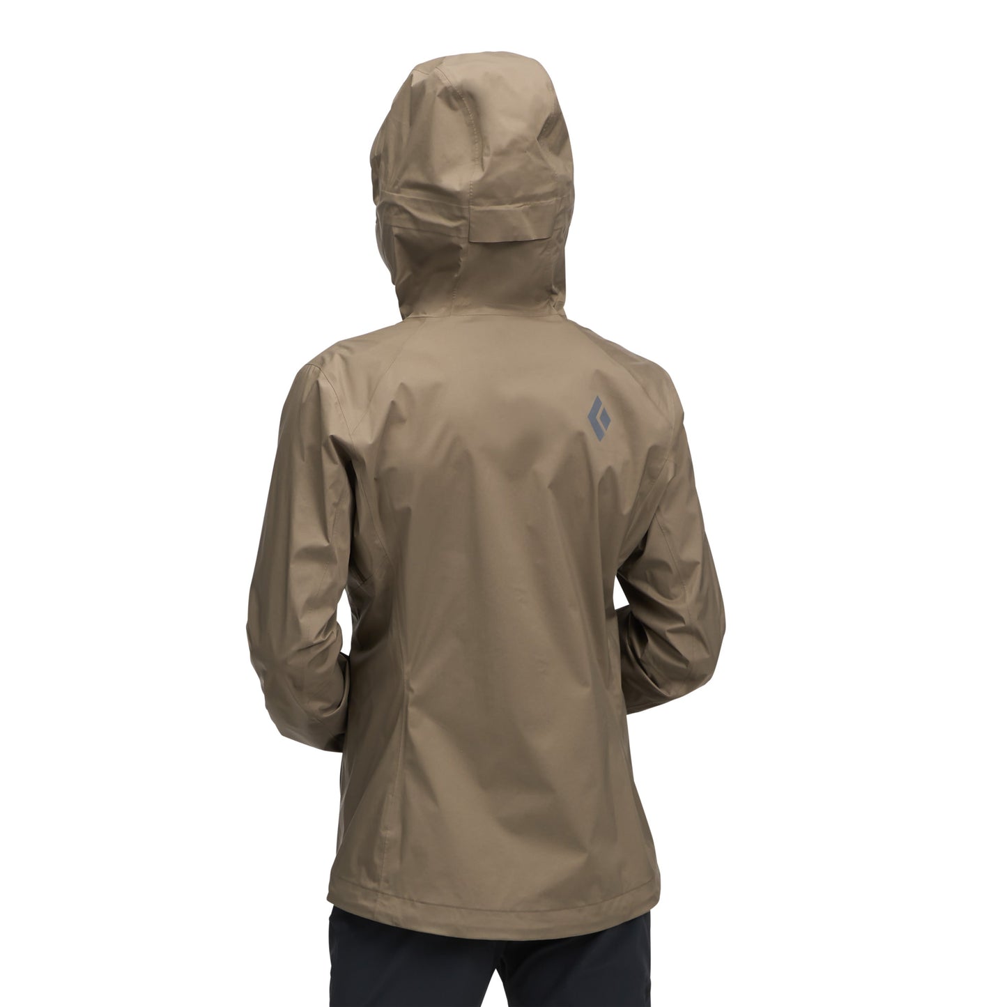 Black Diamond Women's Fineline Stretch Rain Shell in Walnut - back view showing hood and fit