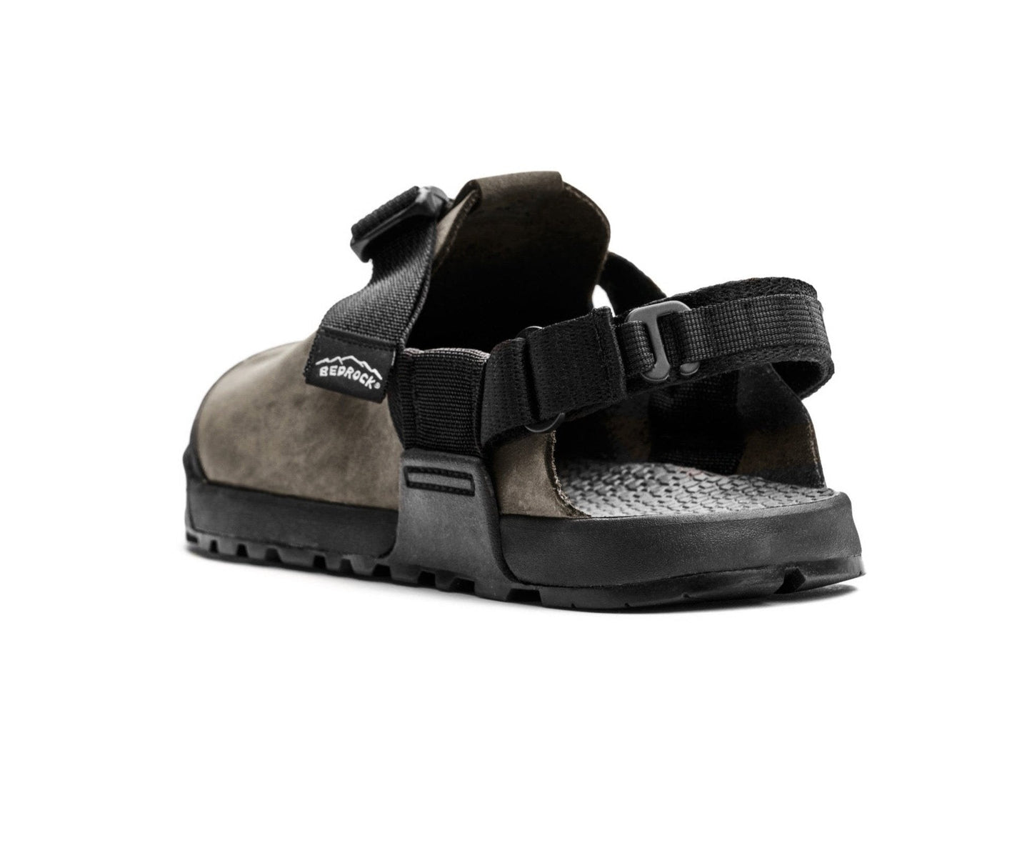 Bedrock Sandals Mountain Clog in Driftwood nubuck leather with black straps and Vibram sole