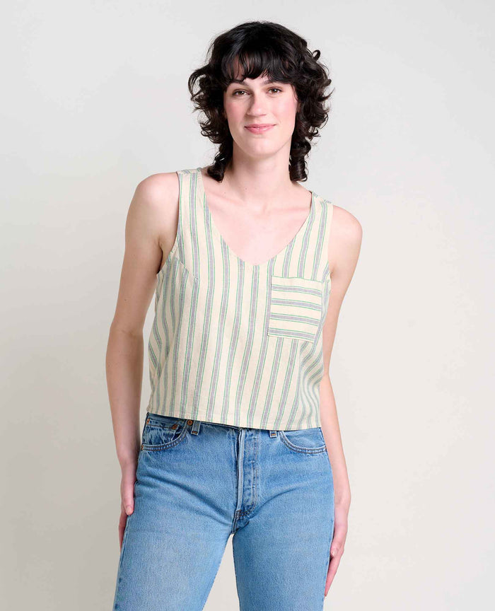 Toad & Co. Toad & Co Women's TAJ Hemp Button Tank II Barley tripe / S