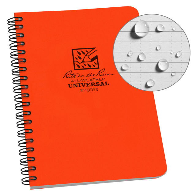 Weatherproof Side Spiral Notebook, 4.625" x 7", Orange Cover, Universal Pattern (No. OR73)